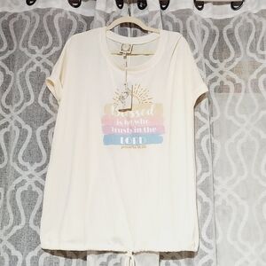 𝅺Tru Self Plus Blessed Tie Hem Short Sleeve Top 3X White